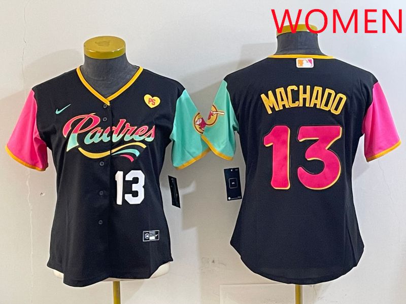 Women San Diego Padres #13 Machado Black City Edition 2025 Nike MLB Jersey style 9->women mlb jersey->Women Jersey